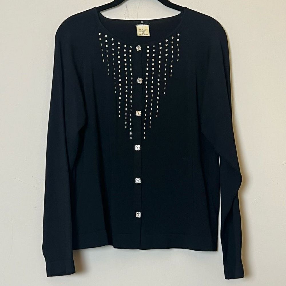 Vintage Italian D & D Collection Jeweled Cardigan Sweater, Black Size Large